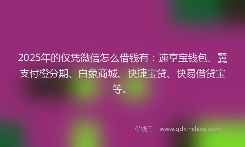 2025年的仅凭微信怎么借钱有：速享宝钱包、翼支付橙分期、白象商城、快捷宝贷、快易借贷宝等。