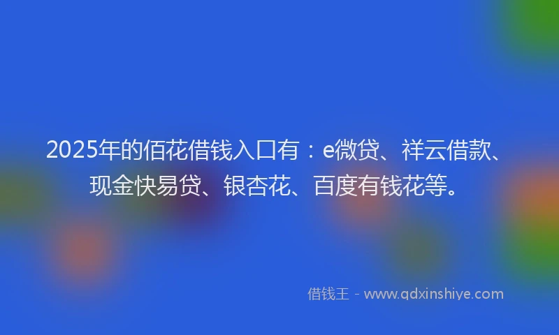2025年的佰花借钱入口有：e微贷、祥云借款、现金快易贷、银杏花、百度有钱花等。