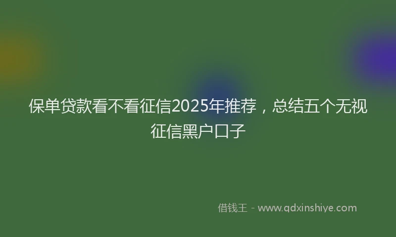 保单贷款看不看征信2025年推荐，总结五个无视征信黑户口子