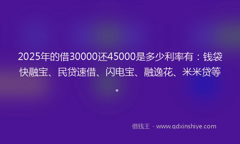 2025年的借30000还45000是多少利率有：钱袋快融宝、民贷速借、闪电宝、融逸花、米米贷等。