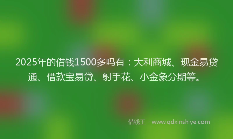 2025年的借钱1500多吗有：大利商城、现金易贷通、借款宝易贷、射手花、小金象分期等。
