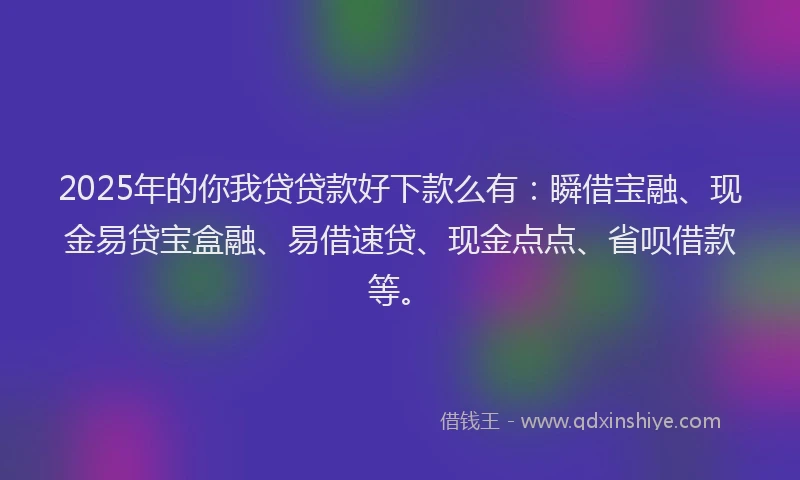2025年的你我贷贷款好下款么有：瞬借宝融、现金易贷宝盒融、易借速贷、现金点点、省呗借款等。