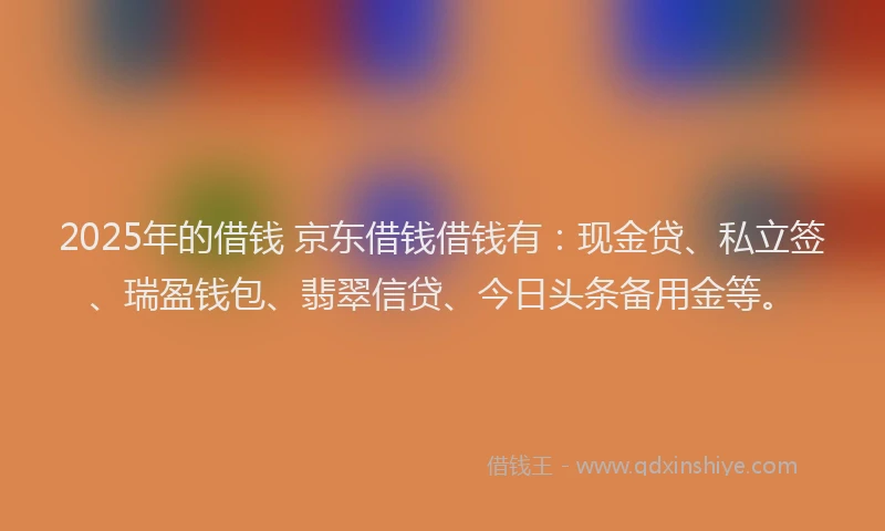 2025年的借钱 京东借钱借钱有：现金贷、私立签、瑞盈钱包、翡翠信贷、今日头条备用金等。