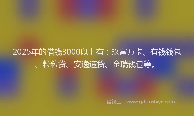 2025年的借钱3000以上有：玖富万卡、有钱钱包、粒粒贷、安逸速贷、金瑞钱包等。
