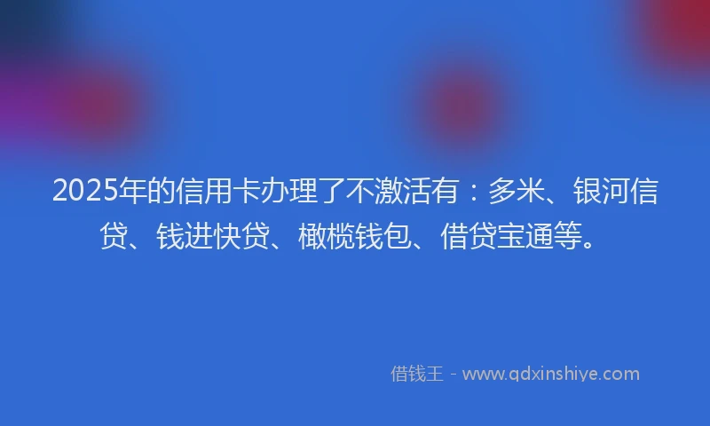 2025年的信用卡办理了不激活有：多米、银河信贷、钱进快贷、橄榄钱包、借贷宝通等。