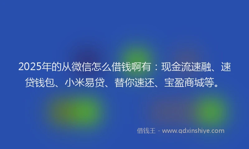 2025年的从微信怎么借钱啊有：现金流速融、速贷钱包、小米易贷、替你速还、宝盈商城等。