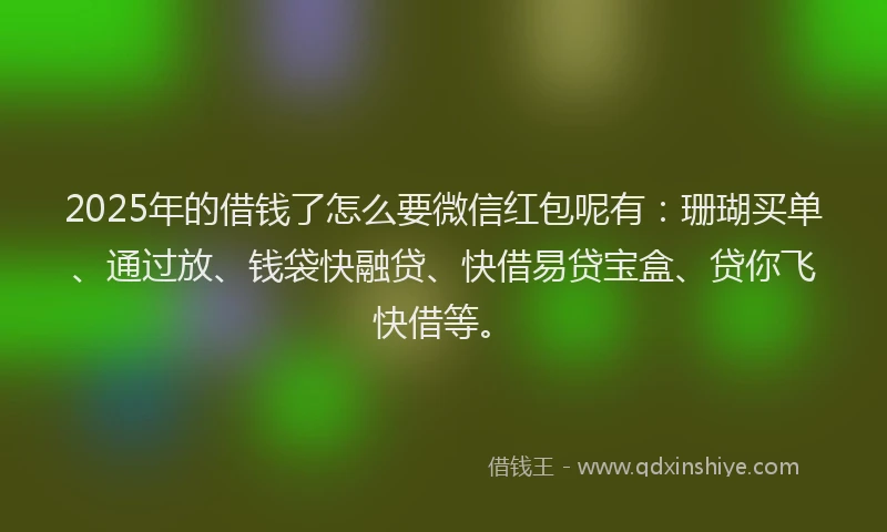 2025年的借钱了怎么要微信红包呢有：珊瑚买单、通过放、钱袋快融贷、快借易贷宝盒、贷你飞快借等。