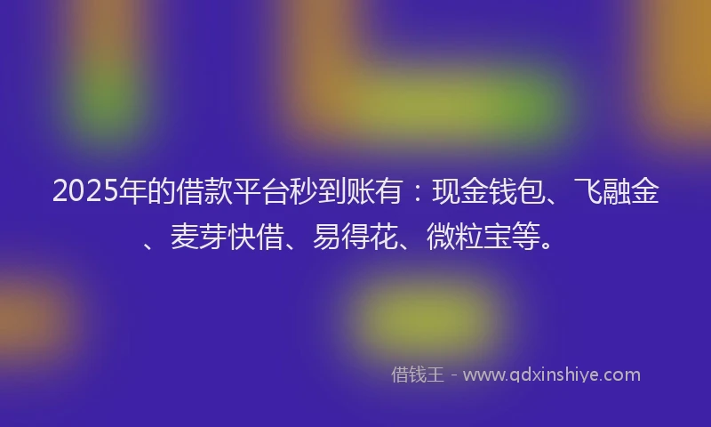 2025年的借款平台秒到账有：现金钱包、飞融金、麦芽快借、易得花、微粒宝等。