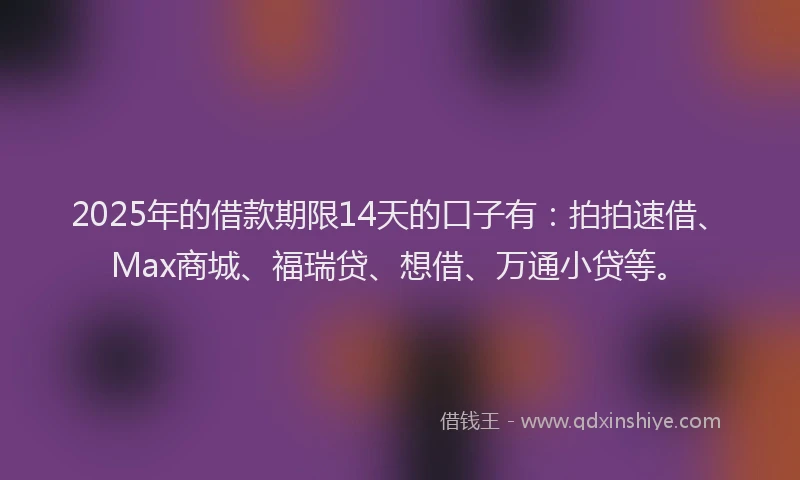 2025年的借款期限14天的口子有：拍拍速借、Max商城、福瑞贷、想借、万通小贷等。