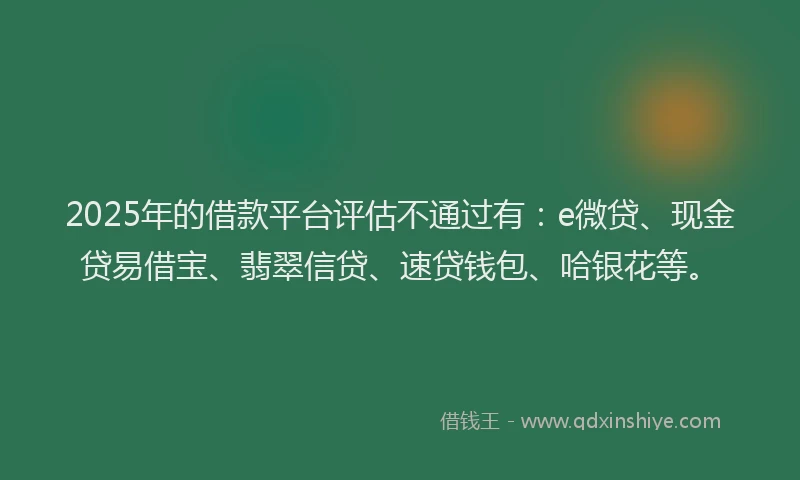 2025年的借款平台评估不通过有：e微贷、现金贷易借宝、翡翠信贷、速贷钱包、哈银花等。