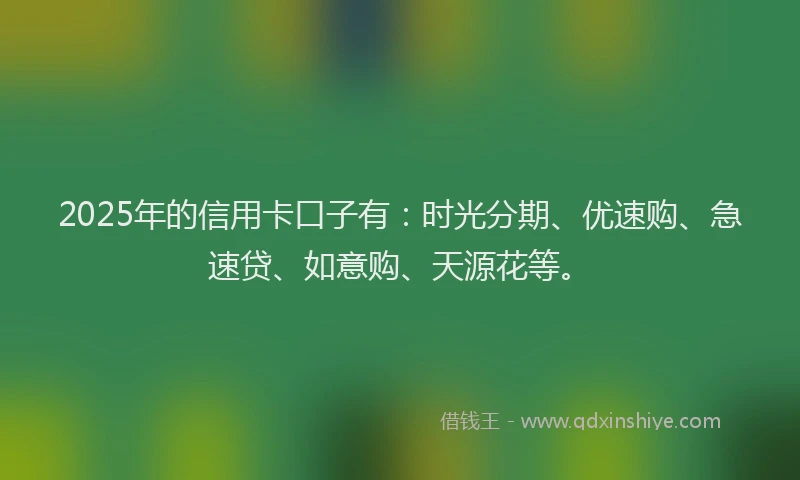 2025年的信用卡口子有：时光分期、优速购、急速贷、如意购、天源花等。