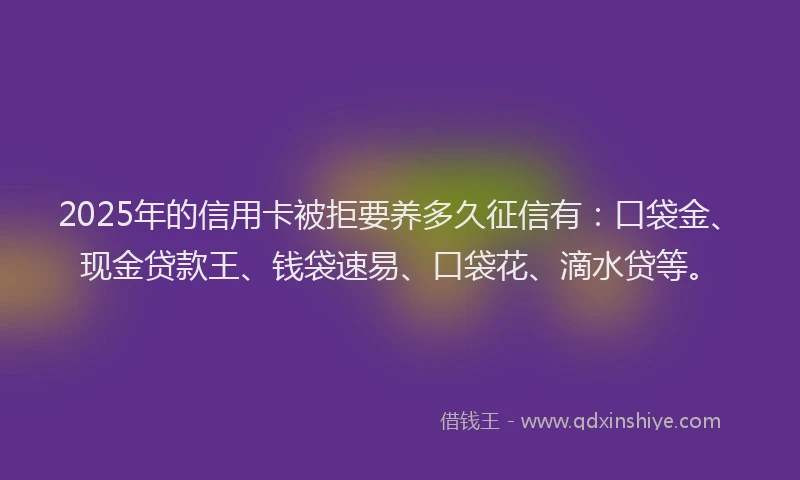 2025年的信用卡被拒要养多久征信有：口袋金、现金贷款王、钱袋速易、口袋花、滴水贷等。