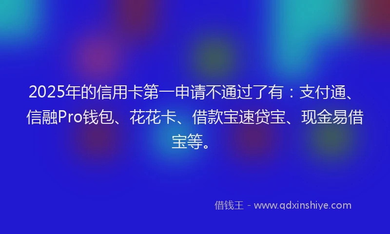 2025年的信用卡第一申请不通过了有：支付通、信融Pro钱包、花花卡、借款宝速贷宝、现金易借宝等。