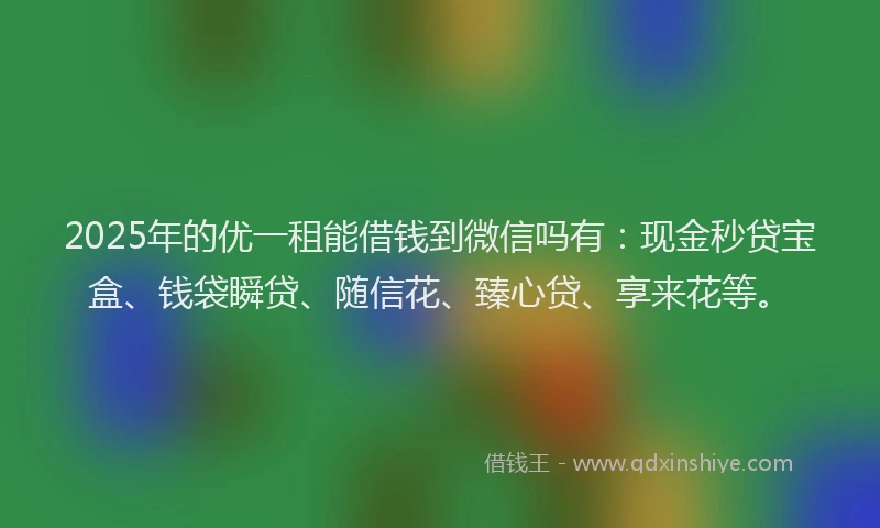 2025年的优一租能借钱到微信吗有：现金秒贷宝盒、钱袋瞬贷、随信花、臻心贷、享来花等。
