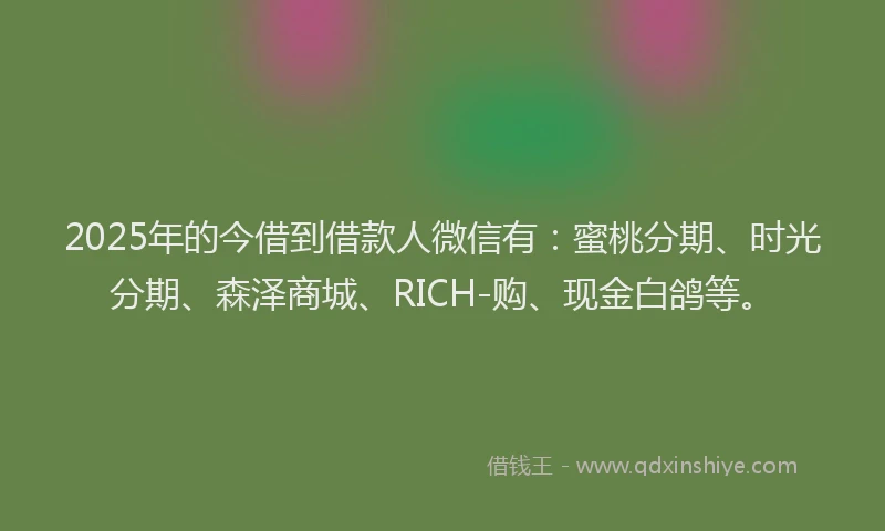 2025年的今借到借款人微信有：蜜桃分期、时光分期、森泽商城、RICH-购、现金白鸽等。