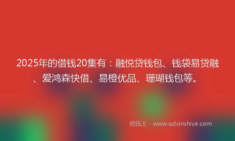 2025年的借钱20集有：融悦贷钱包、钱袋易贷融、爱鸿森快借、易橙优品、珊瑚钱包等。
