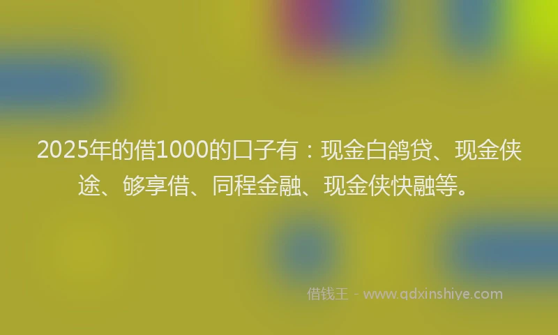 2025年的借1000的口子有：现金白鸽贷、现金侠途、够享借、同程金融、现金侠快融等。