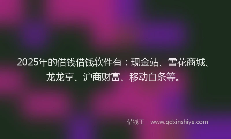 2025年的借钱借钱软件有：现金站、雪花商城、龙龙享、沪商财富、移动白条等。