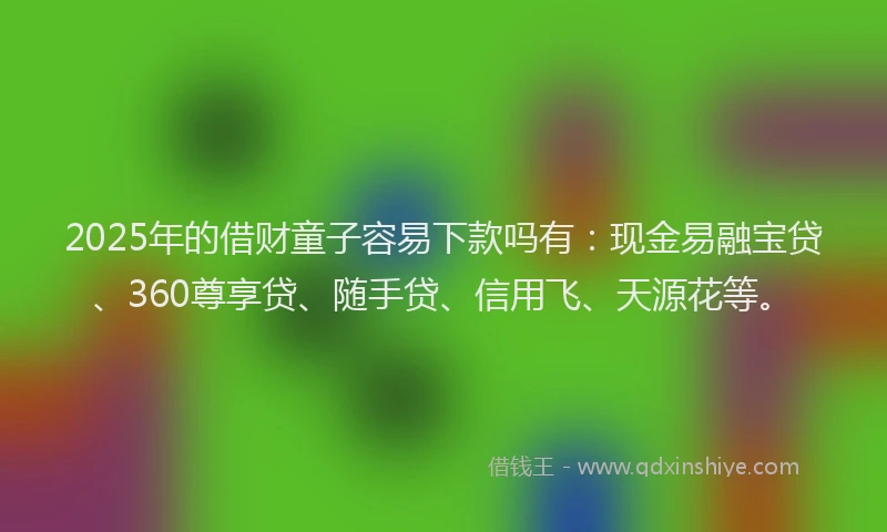 2025年的借财童子容易下款吗有：现金易融宝贷、360尊享贷、随手贷、信用飞、天源花等。