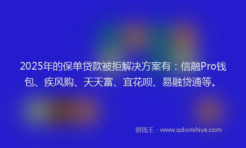 2025年的保单贷款被拒解决方案有：信融Pro钱包、疾风购、天天富、宜花呗、易融贷通等。