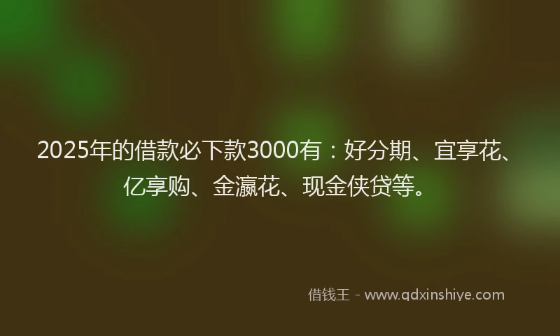 2025年的借款必下款3000有：好分期、宜享花、亿享购、金瀛花、现金侠贷等。