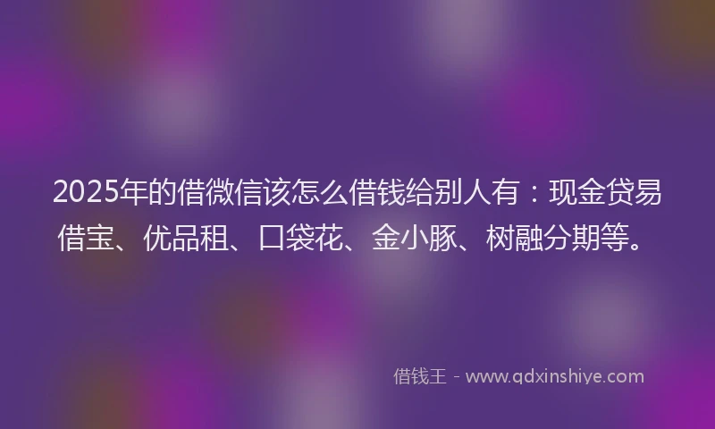 2025年的借微信该怎么借钱给别人有：现金贷易借宝、优品租、口袋花、金小豚、树融分期等。