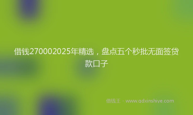 借钱270002025年精选，盘点五个秒批无面签贷款口子