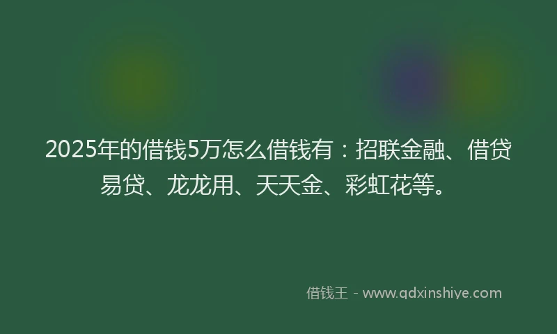 2025年的借钱5万怎么借钱有：招联金融、借贷易贷、龙龙用、天天金、彩虹花等。