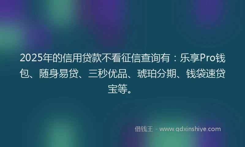 2025年的信用贷款不看征信查询有：乐享Pro钱包、随身易贷、三秒优品、琥珀分期、钱袋速贷宝等。