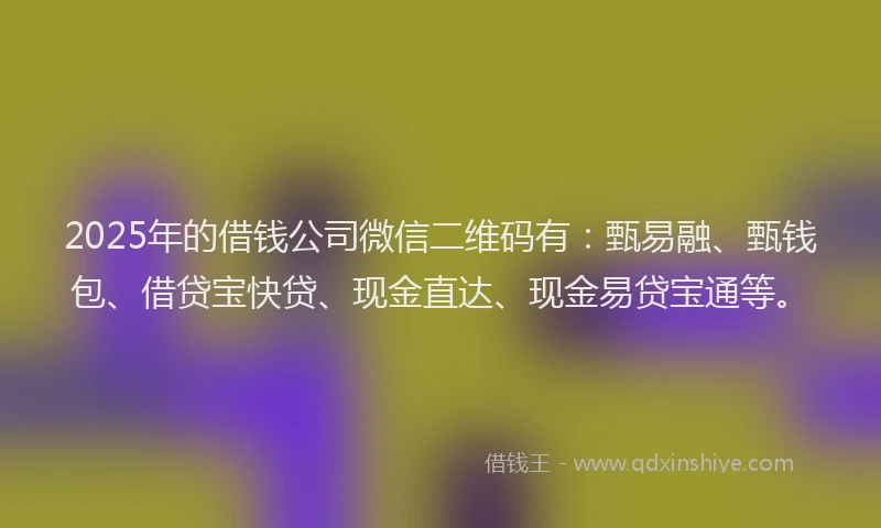 2025年的借钱公司微信二维码有：甄易融、甄钱包、借贷宝快贷、现金直达、现金易贷宝通等。