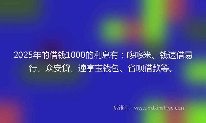 2025年的借钱1000的利息有：哆哆米、钱速借易行、众安贷、速享宝钱包、省呗借款等。