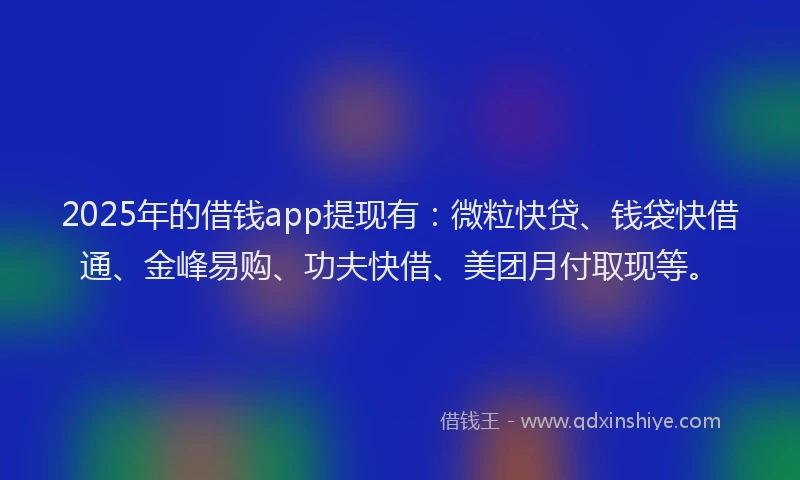 2025年的借钱app提现有：微粒快贷、钱袋快借通、金峰易购、功夫快借、美团月付取现等。