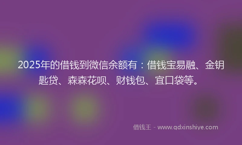 2025年的借钱到微信余额有：借钱宝易融、金钥匙贷、森森花呗、财钱包、宜口袋等。