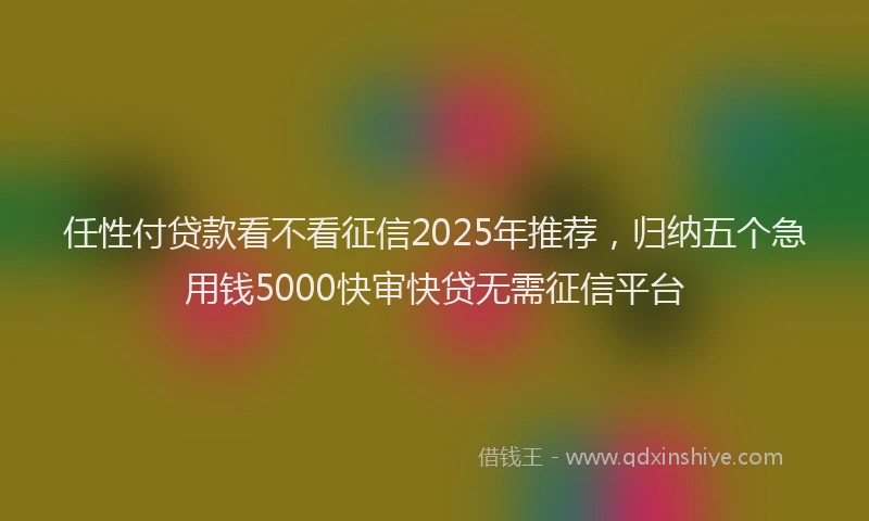 任性付贷款看不看征信2025年推荐，归纳五个急用钱5000快审快贷无需征信平台