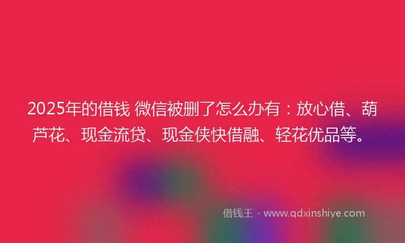 2025年的借钱 微信被删了怎么办有：放心借、葫芦花、现金流贷、现金侠快借融、轻花优品等。