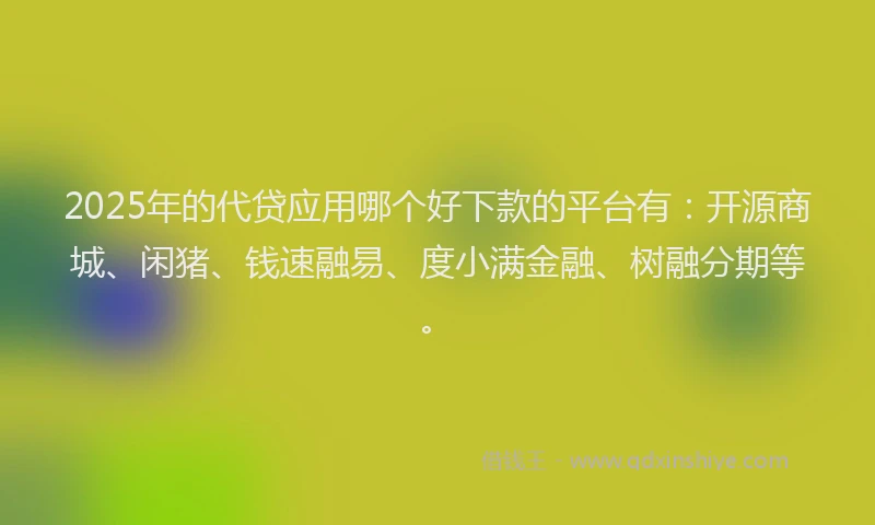 2025年的代贷应用哪个好下款的平台有：开源商城、闲猪、钱速融易、度小满金融、树融分期等。