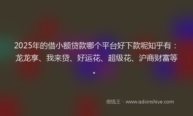 2025年的借小额贷款哪个平台好下款呢知乎有：龙龙享、我来贷、好运花、超级花、沪商财富等。