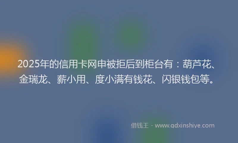 2025年的信用卡网申被拒后到柜台有：葫芦花、金瑞龙、薪小用、度小满有钱花、闪银钱包等。