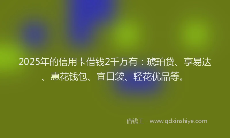 2025年的信用卡借钱2千万有：琥珀贷、享易达、惠花钱包、宜口袋、轻花优品等。