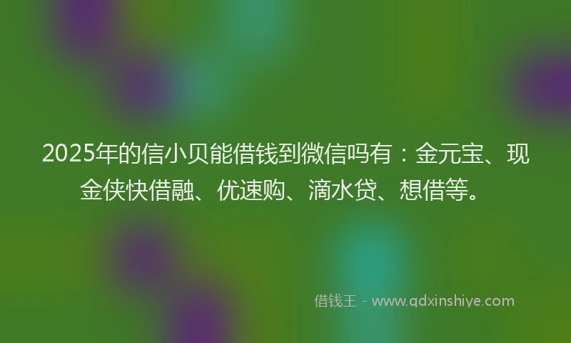 2025年的信小贝能借钱到微信吗有：金元宝、现金侠快借融、优速购、滴水贷、想借等。