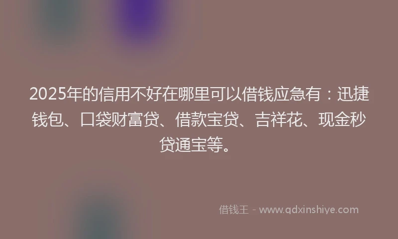 2025年的信用不好在哪里可以借钱应急有：迅捷钱包、口袋财富贷、借款宝贷、吉祥花、现金秒贷通宝等。