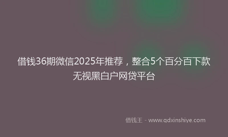 借钱36期微信2025年推荐，整合5个百分百下款无视黑白户网贷平台