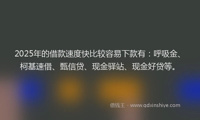 2025年的借款速度快比较容易下款有：呼吸金、柯基速借、甄信贷、现金驿站、现金好贷等。