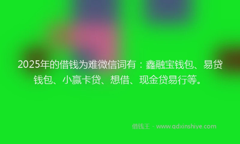 2025年的借钱为难微信词有：鑫融宝钱包、易贷钱包、小赢卡贷、想借、现金贷易行等。