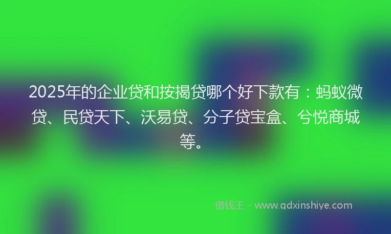 2025年的企业贷和按揭贷哪个好下款有：蚂蚁微贷、民贷天下、沃易贷、分子贷宝盒、兮悦商城等。