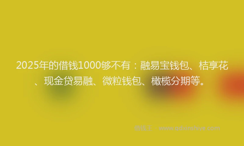 2025年的借钱1000够不有：融易宝钱包、桔享花、现金贷易融、微粒钱包、橄榄分期等。