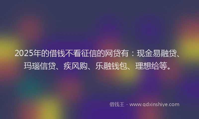 2025年的借钱不看征信的网贷有：现金易融贷、玛瑙信贷、疾风购、乐融钱包、理想给等。