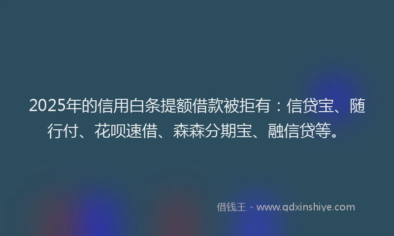2025年的信用白条提额借款被拒有：信贷宝、随行付、花呗速借、森森分期宝、融信贷等。