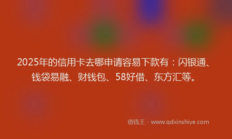 2025年的信用卡去哪申请容易下款有：闪银通、钱袋易融、财钱包、58好借、东方汇等。