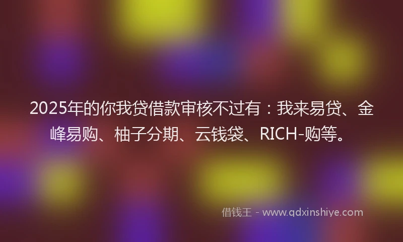 2025年的你我贷借款审核不过有：我来易贷、金峰易购、柚子分期、云钱袋、RICH-购等。